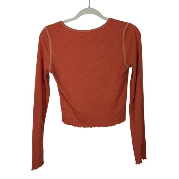 AEO American Eagle BFF Tee Waffle Knit Cropped Long Sleeve Size Small - Picture 6 of 11